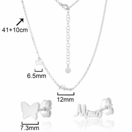 JUEGO PLATA 925 RODIADA PENDIENTES Y GARGANTILLA MAMÁ