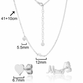 JUEGO PLATA 925 RODIADA PENDIENTES Y GARGANTILLA MAMÁ