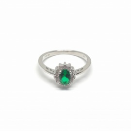 ANILLO DE PLATA 925 RODIADA CON CIRCONITAS Y PIEDRA VERDE