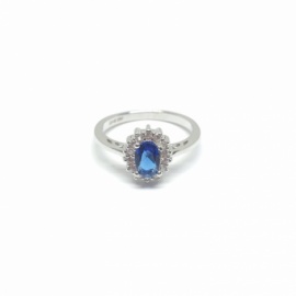 ANILLO PLATA 925 RODIADA CON CIRCONITAS Y PIEDRA AZUL