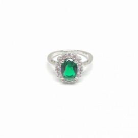 ANILLO DE PLATA 925 RODIADA CON CIRCONITAS Y PIEDRA VERDE