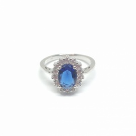 ANILLO DE PLATA 925 RODIADA CON CIRCONITAS Y PIEDRA AZUL