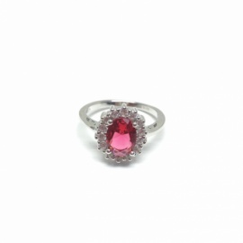 ANILLO DE PLATA 925 RODIADA CON CIRCONITAS Y PIEDRA ROJA