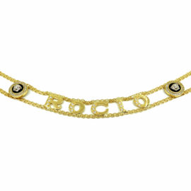 PULSERA ORO 18KT NOMBRE CIRCONITAS Y MEDUSA GRECA 19CM D13MM PESO G12,50