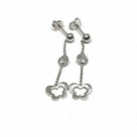 PENDIENTES PLATA 925 RODIADA LARGOS CIRCONITA-MARIPOSA D33X9,92MM PESO G2,1