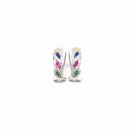 PENDIENTES PLATA 925 RODIADA CON PIEDRAS DE COLORES CIERRE OMEGA