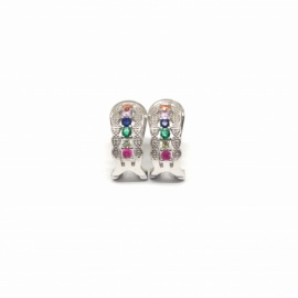 PENDIENTES PLATA 925 RODIADA CON PIEDRAS DE COLORES CIERRE OMEGA