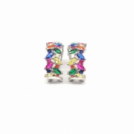 PENDIENTES PLATA 925 RODIADA CON PIEDRAS DE COLORES CIERRE OMEGA