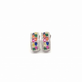 PENDIENTES PLATA 925 RODIADA CON PIEDRAS DE COLORES CIERRE OMEGA