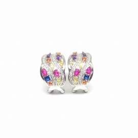 PENDIENTES PLATA 925 RODIADA CON PIEDRAS DE COLORES CIERRE OMEGA