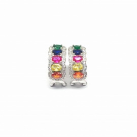 PENDIENTES PLATA 925 RODIADA CON PIEDRAS DE COLORES CIERRE OMEGA