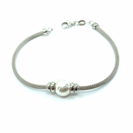 PULSERA PLATA 925 RODIADA MALLA PERLA 10MM 19CM