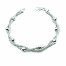 PULSERA PLATA 925 RODIADA MALLA BOLITAS 19CM