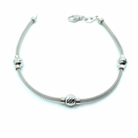 PULSERA PLATA 925 RODIADA MALLA BOLAS 19CM