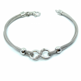 PULSERA PLATA 925 RODIADA MALLA INFINITO CIRCONITAS 19CM