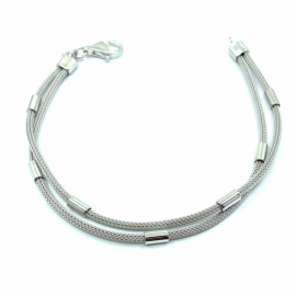 PULSERA PLATA 925 RODIADA MALLA TUBITOS 19CM