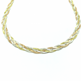 GARGANTILLA PLATA 925 RODIADA TRICOLOR TRENZA 7MM 45CM