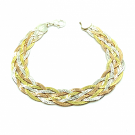 PULSERA PLATA 925 RODIADA TRICOLOR TRENZA 10MM 19CM