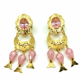 PENDIENTES ORO 18KT CUBANA-LUNA PECES D42X12MM PESO G4,60