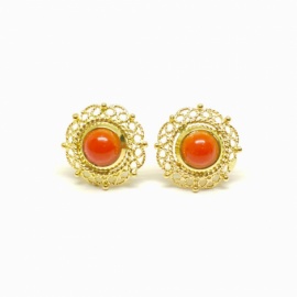 PENDIENTES ORO 18KT FILIGRANA CON CORALINA D15MM PESO G4,1