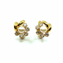 PENDIENTES ORO 18KT FLOR PERLA CIRCONITAS D10MM PESO G1,65