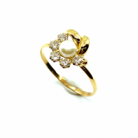 ANILLO ORO 18KT FLOR PERLA CIRCONITAS D10MM PESO G1,25