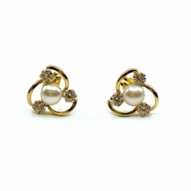 PENDIENTES ORO 18KT HELICE PERLA CIRCONITAS D10MM PESO G1,20