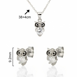 JUEGO PENDIENTES+GARGANTILLA PLATA 925 RODIADA BÚHOS