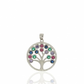 COLGANTE PLATA 925 RODIADO ÁRBOL DE LA VIDA PIEDRAS MULTICOLOR D25MM