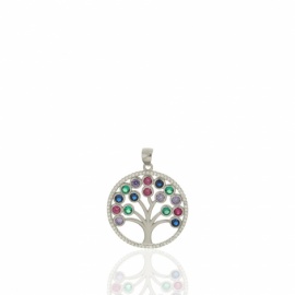 COLGANTE PLATA 925 RODIADA ÁRBOL DE LA VIDA PIEDRAS MULTICOLOR D20MM