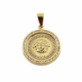 COLGANTE ORO 18KT MEDUSA GRECA CIRCONITAS D25MM PESO G3,65