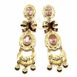 PENDIENTES ORO 18KT DOBLE ROSETA LUNA D55X14MM PESO G4,60