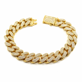 PULSERA ORO 18KT CUBANA CIRCONITAS D12,5X5,6MM 20CM PESO G61,45