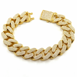 PULSERA ORO 18KT CUBANA CIRCONITAS D15,5X6,8MM 20CM PESO G77,35