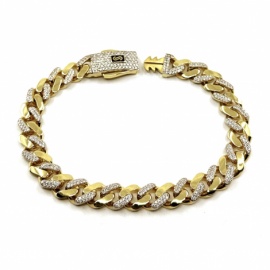 PULSERA ORO 18KT CUBANA CIRCONITAS D9,50X3,20MM 21CM PESO G18,90