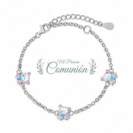 PULSERA PLATA 925 RODIADA OSOS ESMALTADOS 5MM Y 14+5 CM