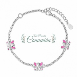 PULSERA PLATA 925 RODIADA ELEFANTES ESMALTADOS 5MM Y 14+5 CM