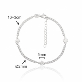 PULSERA PLATA 925 RODIADA CIRCONITAS Y TREBOLES 5MM 16CM+3CM