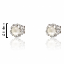 PENDIENTE PLATA 925 RODIADA PERLA Y CIRCONITAS 11.5MM
