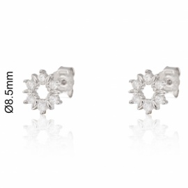 PENDIENTE PLATA 925 RODIADA FLOR 6 PÉTALOS CIRCONITAS 8.5MM