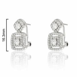 PENDIENTE PLATA 925 RODIADA OMEGA CIRCONITAS CUARADO 16.3MM