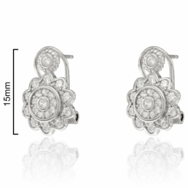 PENDIENTE PLATA 925 RODIADA OMEGA CIRCONITAS FLOR 15MM