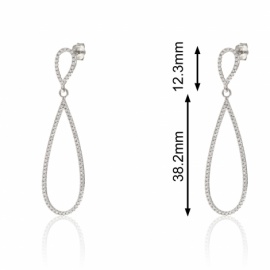 PENDIENTE PLATA 925 RODIADA DOBLE GOTA CIRCONITAS 12.3MM+38.2MM