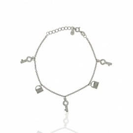 PULSERA PLATA 925 RODIADA LLAVES Y CANDADO 17+3CM 