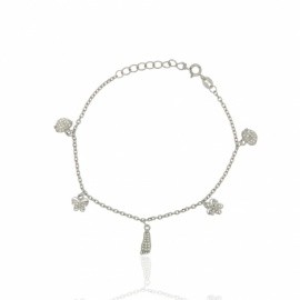 PULSERA PLATA 925 RODIADA MARIPOSA Y MANZANA 17+3CM
