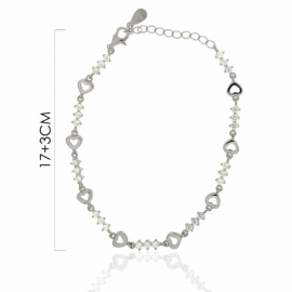 PULSERA PLATA 925 RODIADA TRIPLE ROMBO Y CORAZÓN 17+3CM