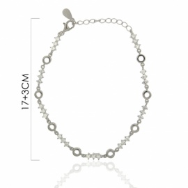 PULSERA PLATA 925 RODIADA ROMBO CIRCONITAS+CÍRCULO CALADO 17+3CM