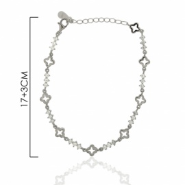 PULSERA PLATA 925 RODIADA ROMBO CIRCONITAS+FLOR CALADA 17+3CM