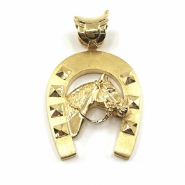 HERRADURA ORO 18KT CABALLO D52X40MM ASA SILLA MONTAR D16MM PESO G36,20G 