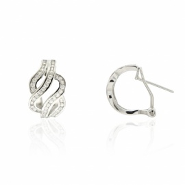 PENDIENTES PLATA 925 CIERRE OMEGA TRIPLE CRUZADO CIRCONITA CALADO D15X10MM